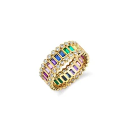 Gold & Rainbow Baguette & Round Bezel Stacked Eternity Ring
