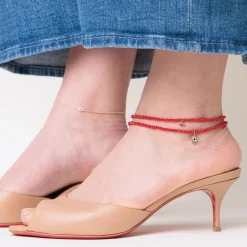 Gold & Rainbow Eye Red Sea Bamboo Anklet