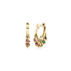 Gold & Rainbow Marquise Eye Fringe Huggies