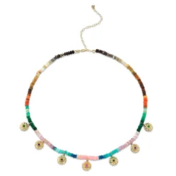 Gold & Rainbow Multi-Charm Sunburst Opal Necklace