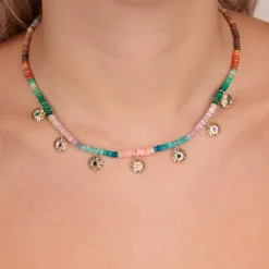 Gold & Rainbow Multi-Charm Sunburst Opal Necklace
