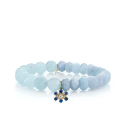 Gold & Sapphire Marquise Eye Flower on Aquamarine