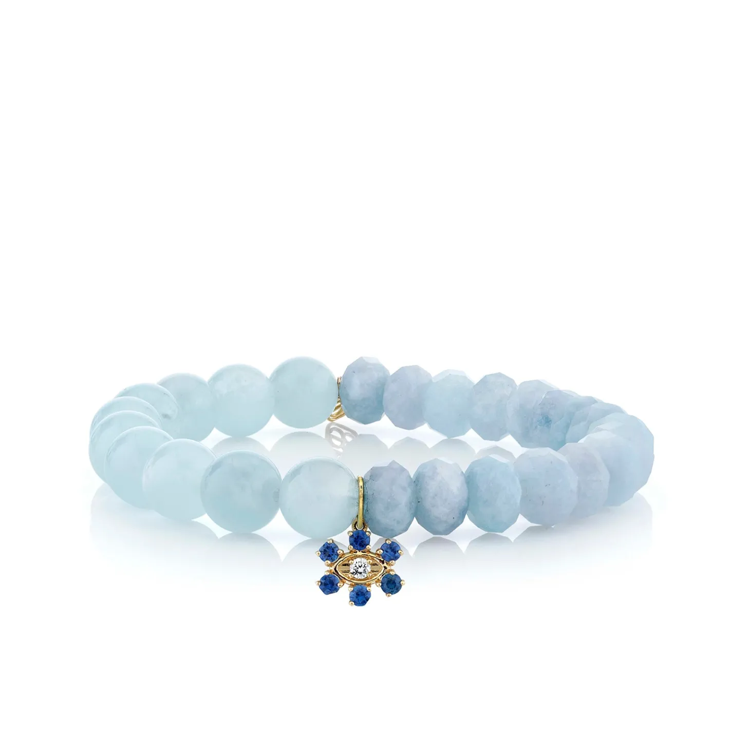 Gold & Sapphire Marquise Eye Flower on Aquamarine