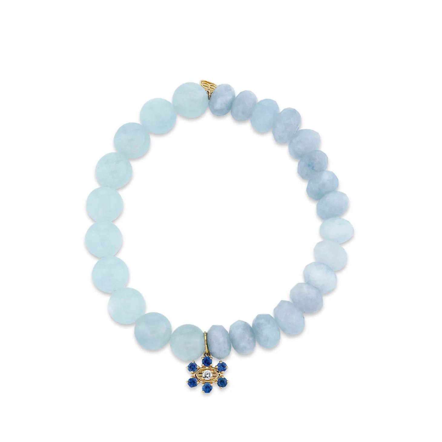 Gold & Sapphire Marquise Eye Flower on Aquamarine