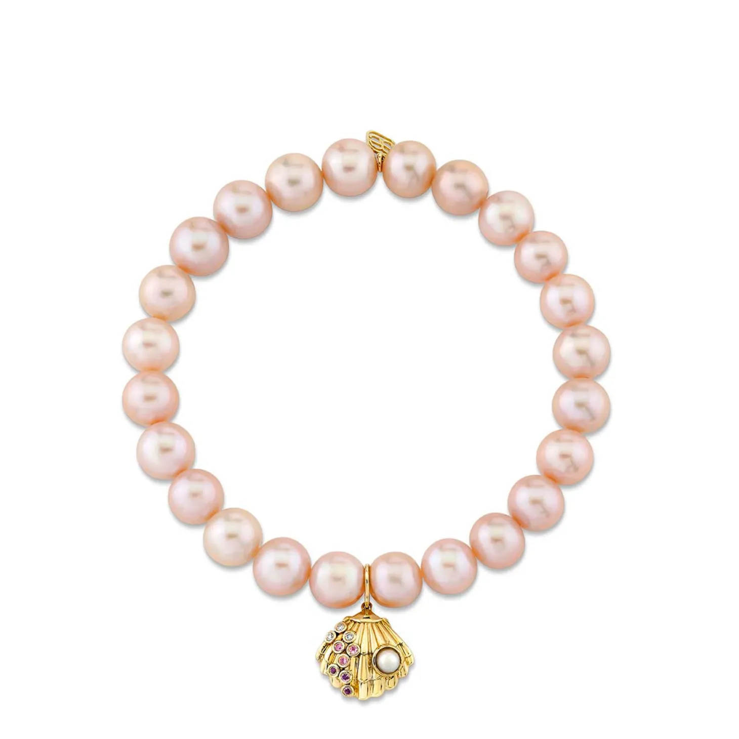 Gold & Sapphire Ombre Clam Shell on Rose Pearls