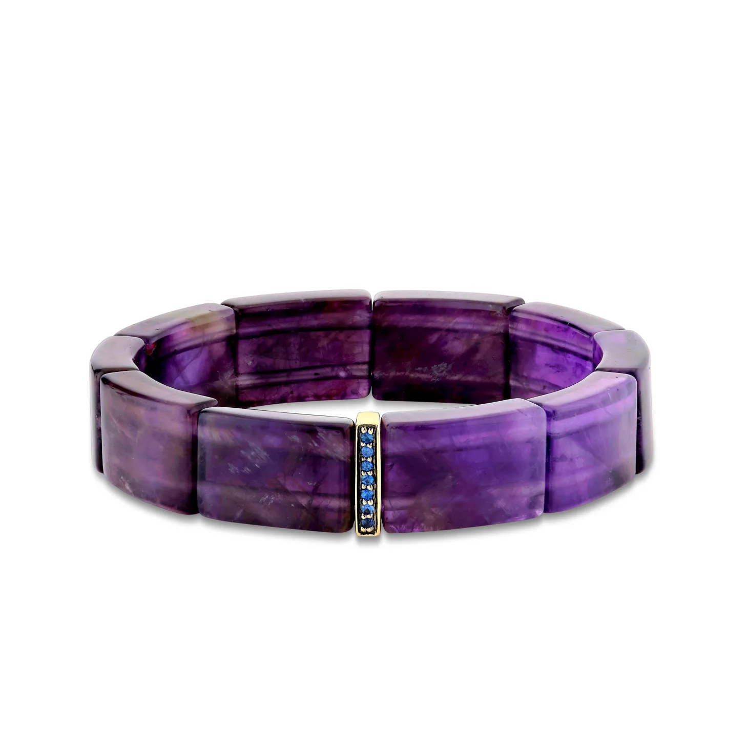 Gold & Sapphire Single Row Spacer On Amethyst
