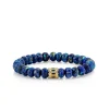 Gold & Sapphire Stacked Baguette & Bezel Rondelle on AB Lapis