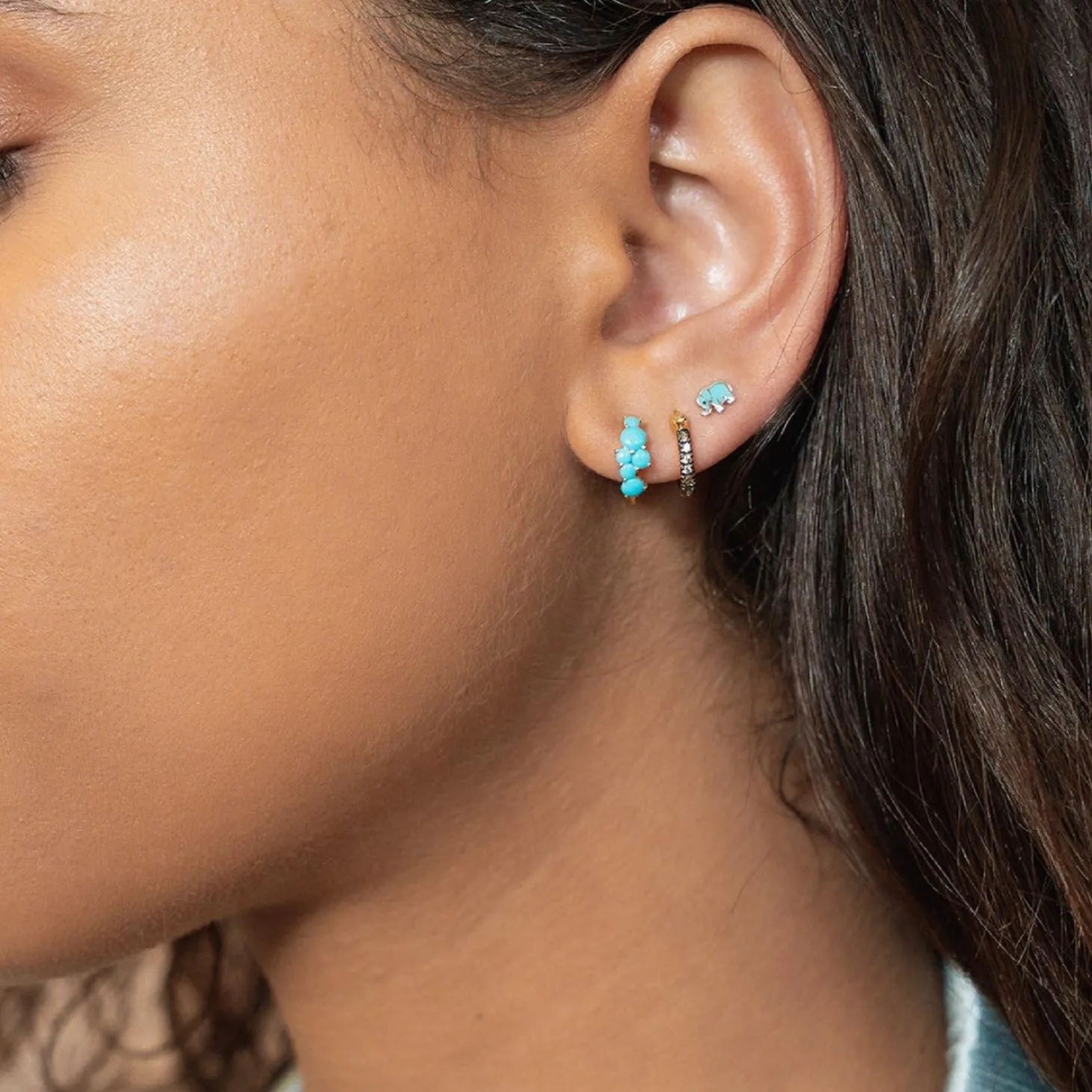 Gold & Turquoise Cocktail Huggie Hoops