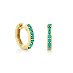 Gold & Turquoise Huggie Hoops