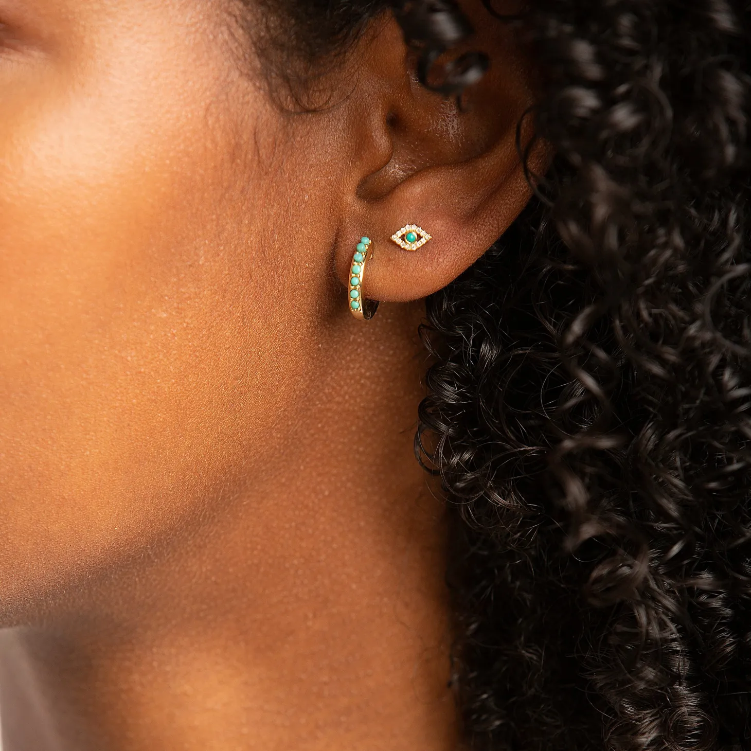 Gold & Turquoise Huggie Hoops
