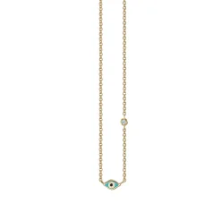 Gold & Turquoise Mini Enamel Eye Necklace with Diamond