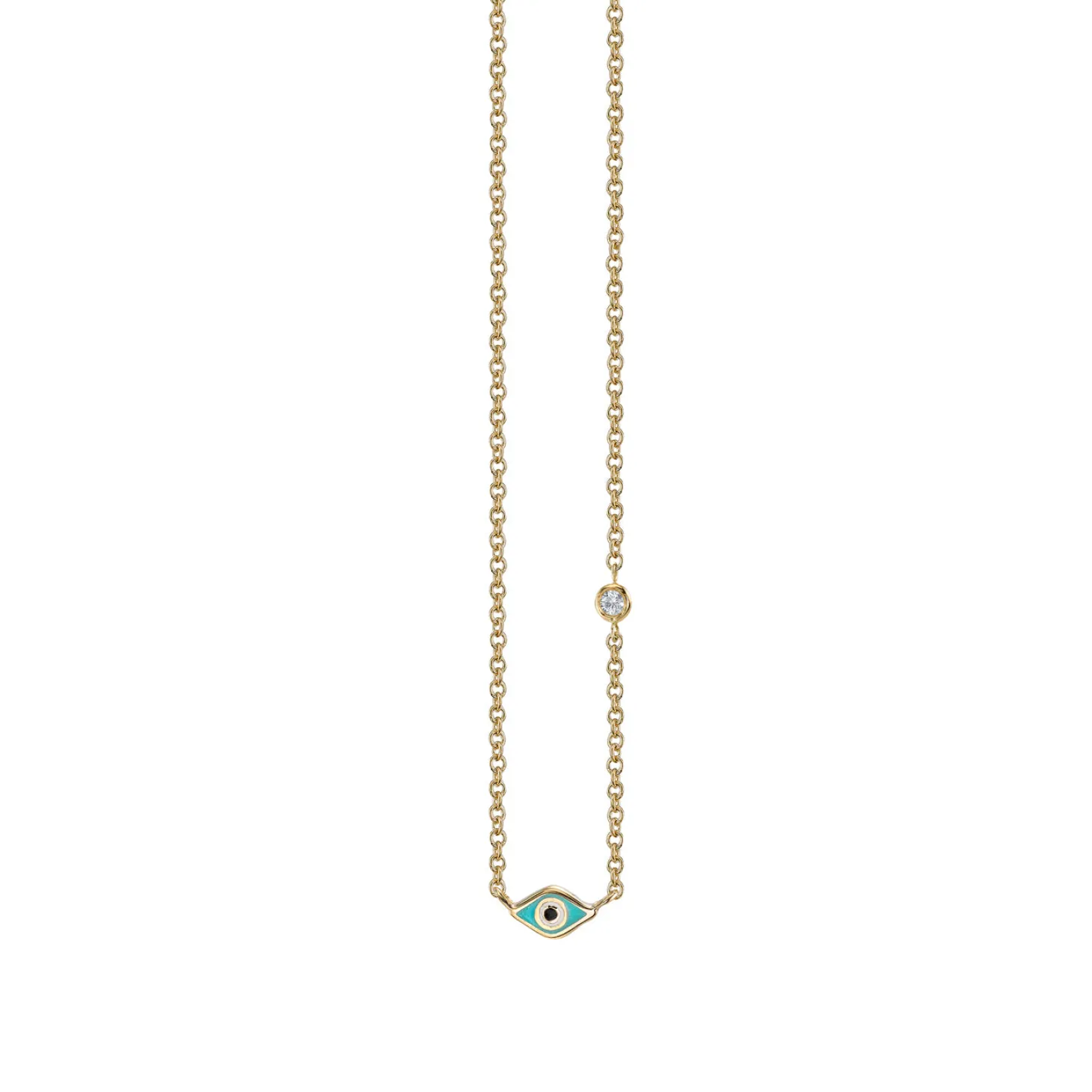 Gold & Turquoise Mini Enamel Eye Necklace with Diamond
