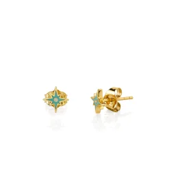 Gold & Turquoise Mini Enamel Starburst Stud
