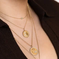 Gold & Turquoise Mini Enamel Hamsa Necklace with Bezel Set Diamond