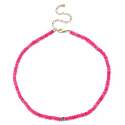 Gold & Turquoise Rondelle Hot Pink Opal Choker