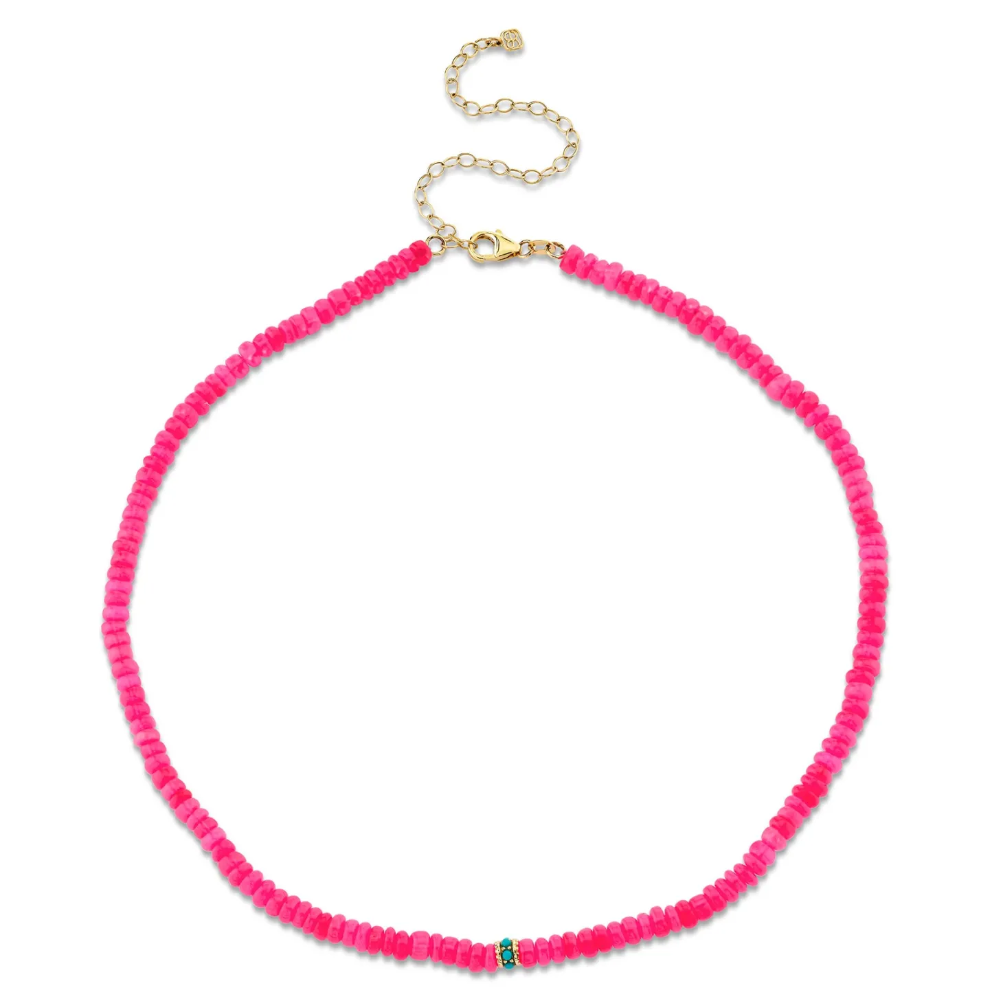 Gold & Turquoise Rondelle Hot Pink Opal Choker