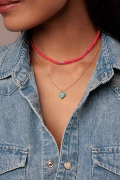 Gold & Turquoise Rondelle Hot Pink Opal Choker