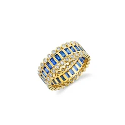 Gold Baguette & Round Bezel Stacked Eternity Ring