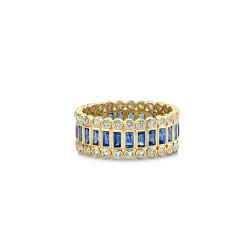 Gold Baguette & Round Bezel Stacked Eternity Ring