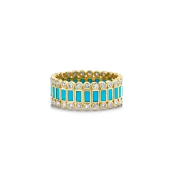 Gold Baguette & Round Bezel Stacked Eternity Ring