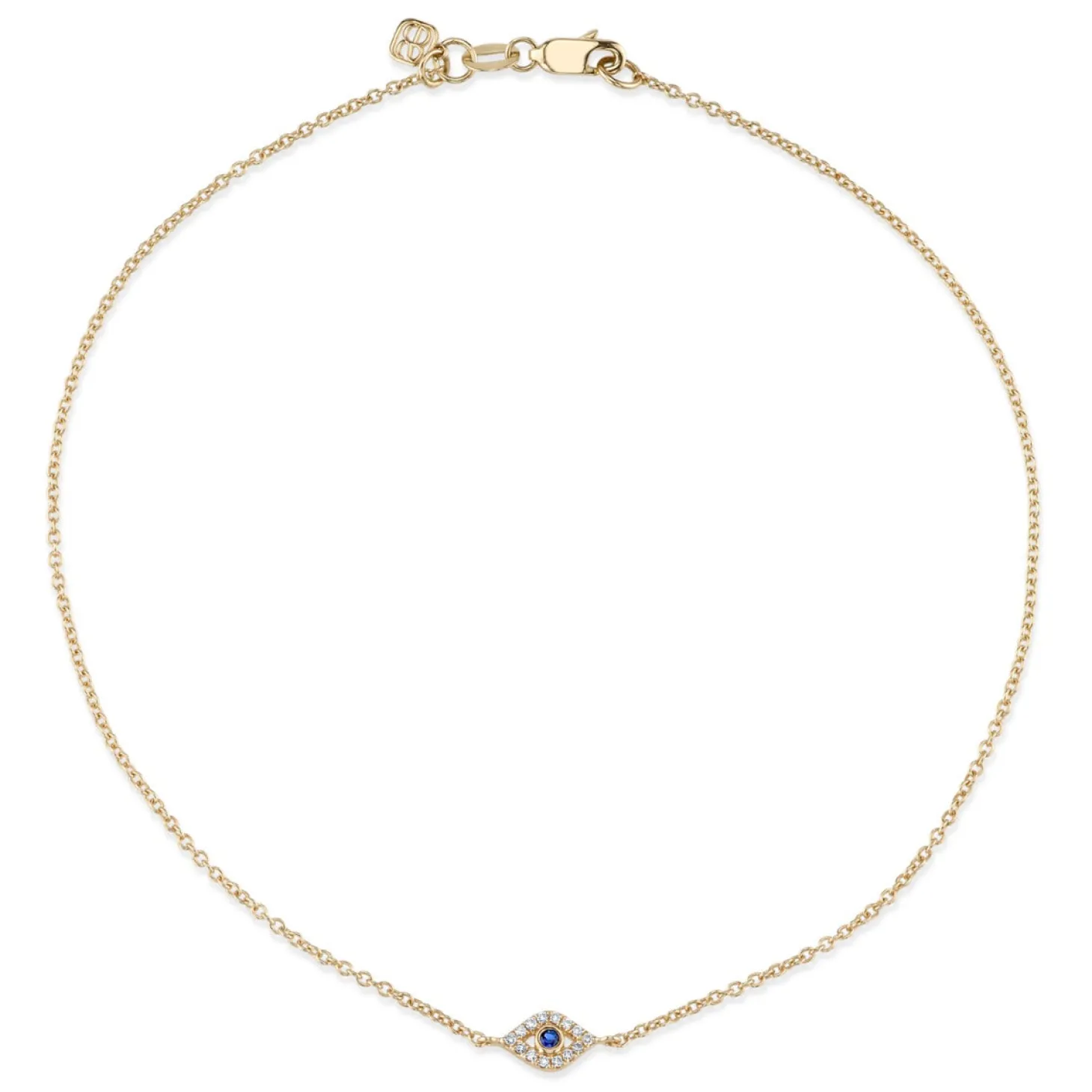 Gold Bezel Sapphire & Diamond Small Eye Anklet