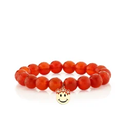 Gold, Diamond & Enamel Flower Crown Happy Face on Carnelian