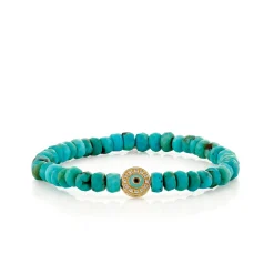 Gold, Diamond & Enamel Round Eye Bead on Turquoise