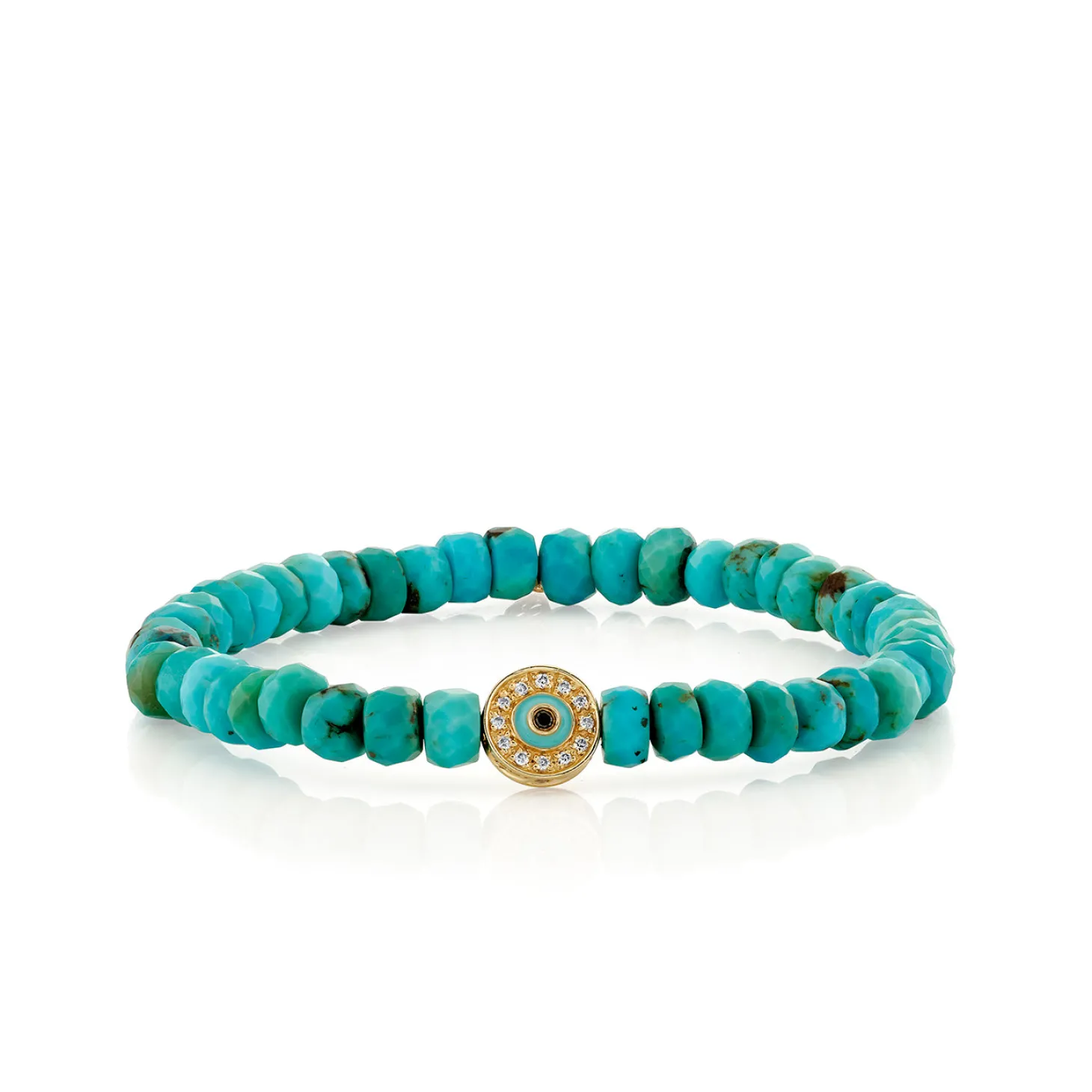 Gold, Diamond & Enamel Round Eye Bead on Turquoise