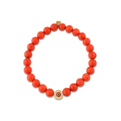 Gold, Diamond & Enamel Round Eye Bead on Peach Coral