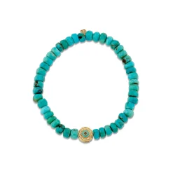 Gold, Diamond & Enamel Round Eye Bead on Turquoise