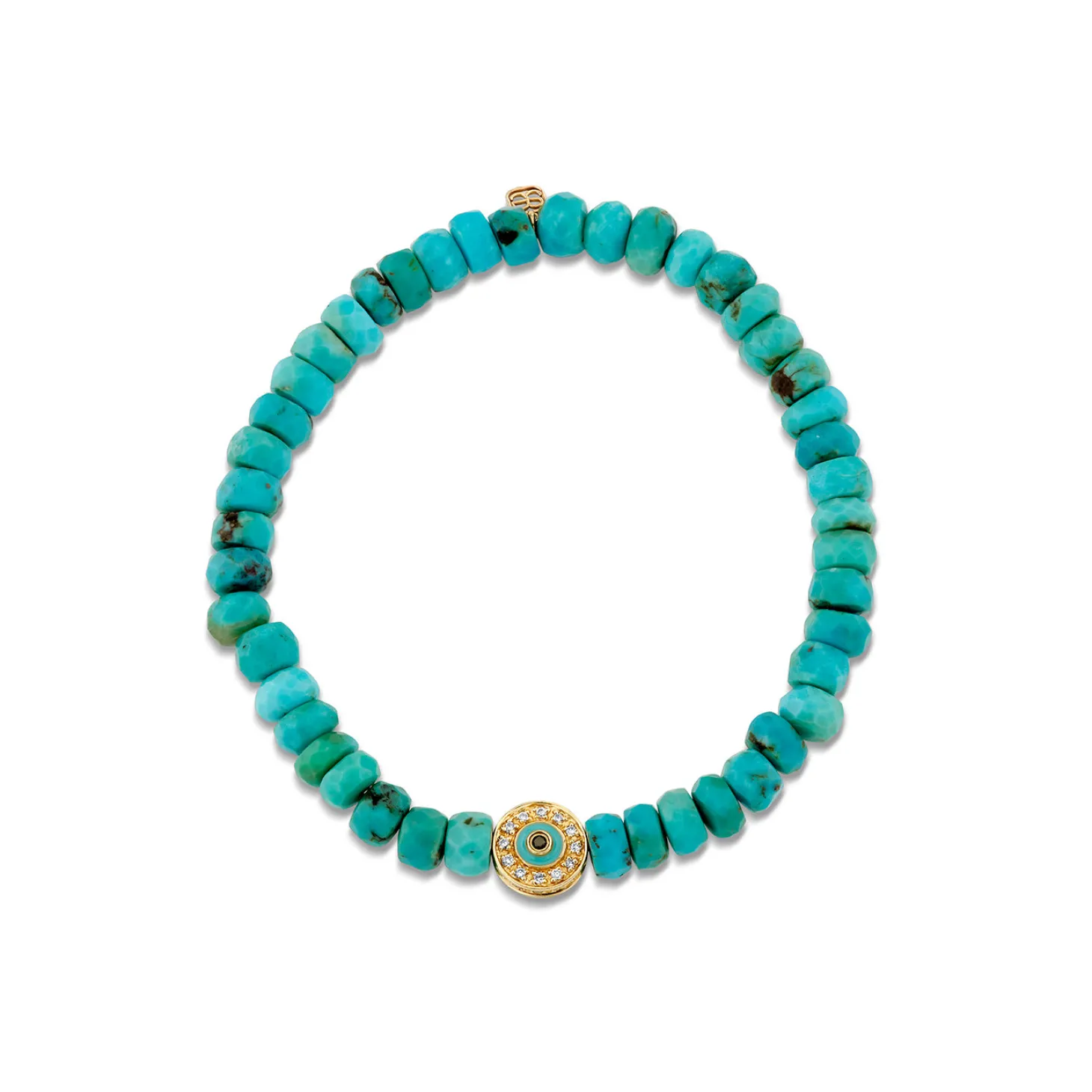 Gold, Diamond & Enamel Round Eye Bead on Turquoise