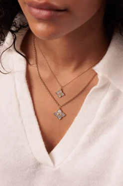 Gold, Diamond & Mother of Pearl Marquise Eyes Stone Inlay Moroccan Flower Charm