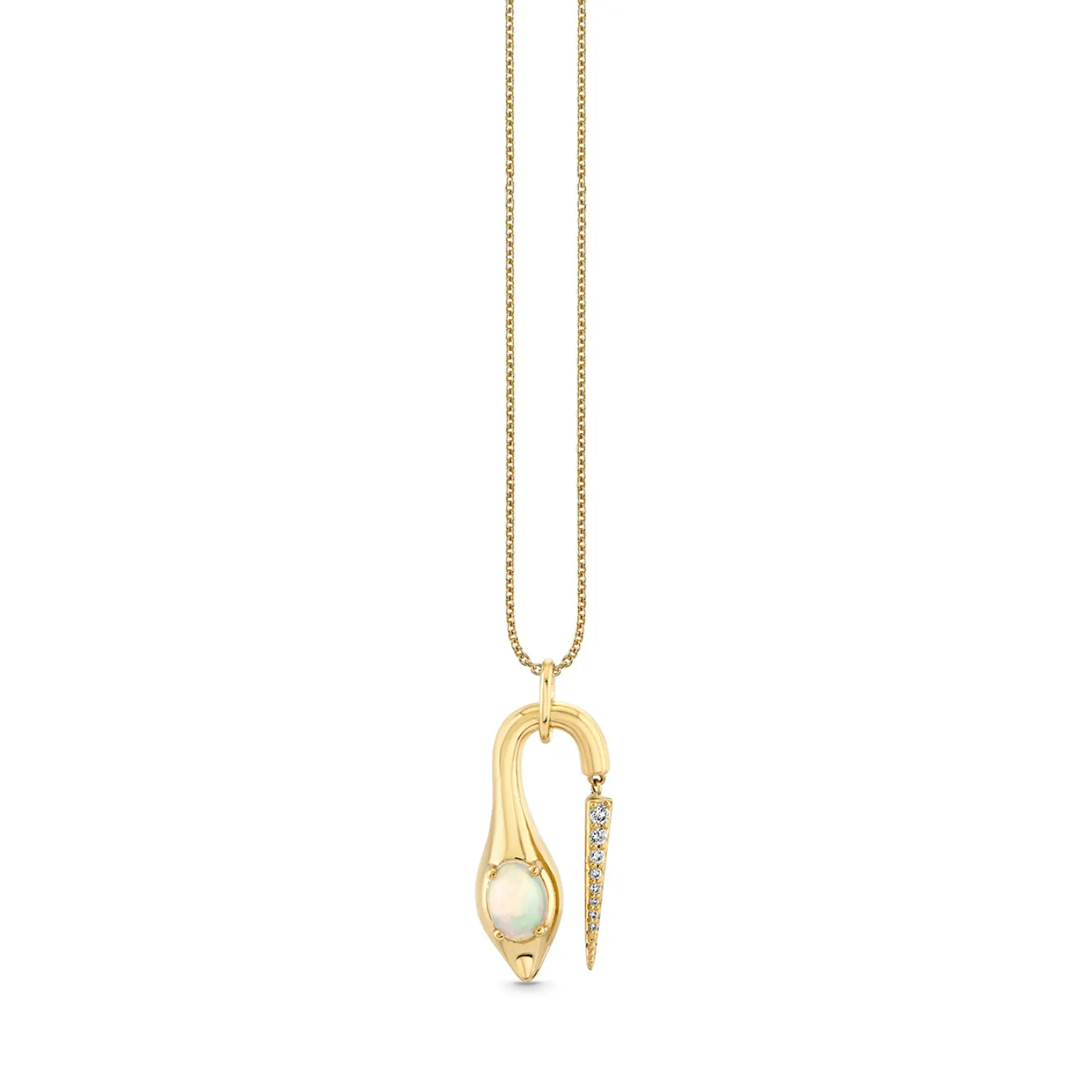 Gold, Diamond & Opal Large Hanging Snake Pendant