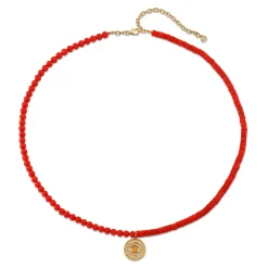 Gold, Diamond & Opal Marquise Eye Open Wheel Double Coral Beaded Necklace