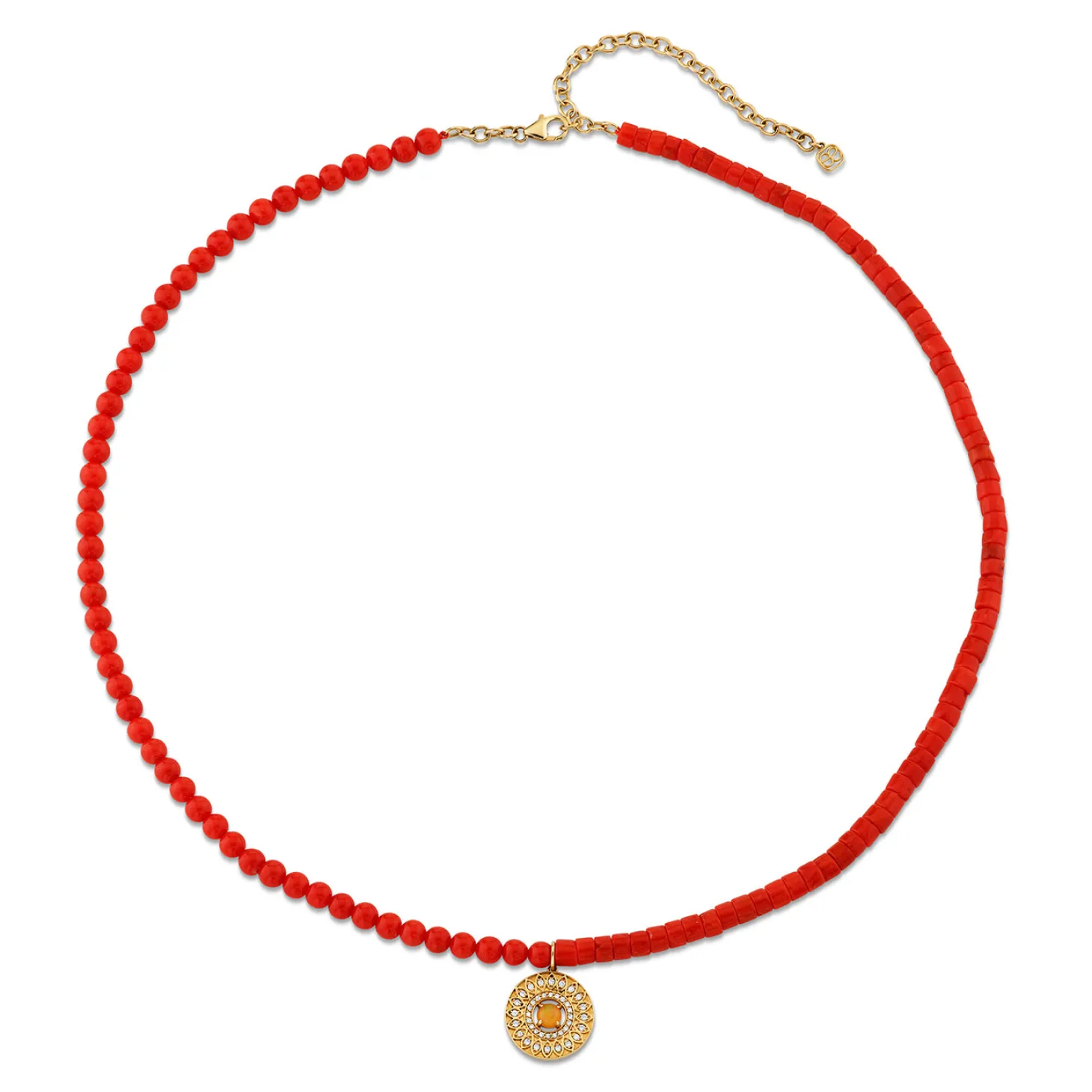 Gold, Diamond & Opal Marquise Eye Open Wheel Double Coral Beaded Necklace