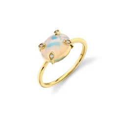 Gold, Diamond & Opal Oval Marquise Eye Prong Ring