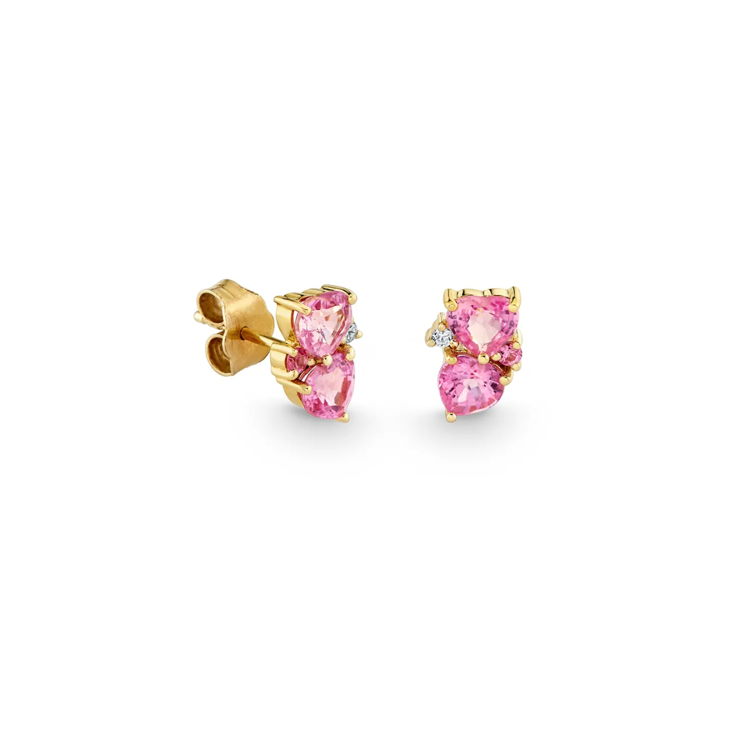 Gold, Diamond & Pink Sapphire Heart Cocktail Stud
