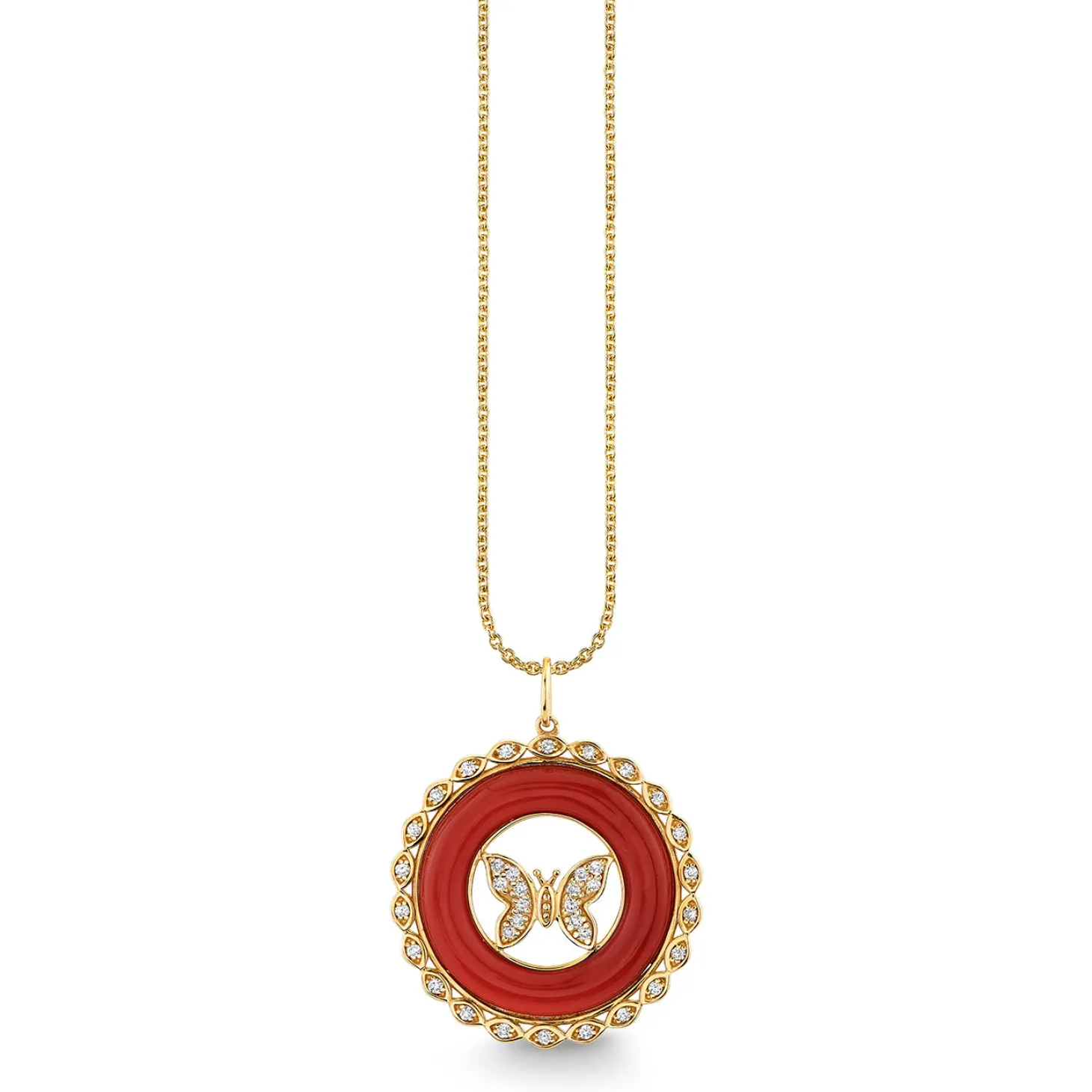 Gold, Diamond & Red Agate Butterfly Stone Pendant