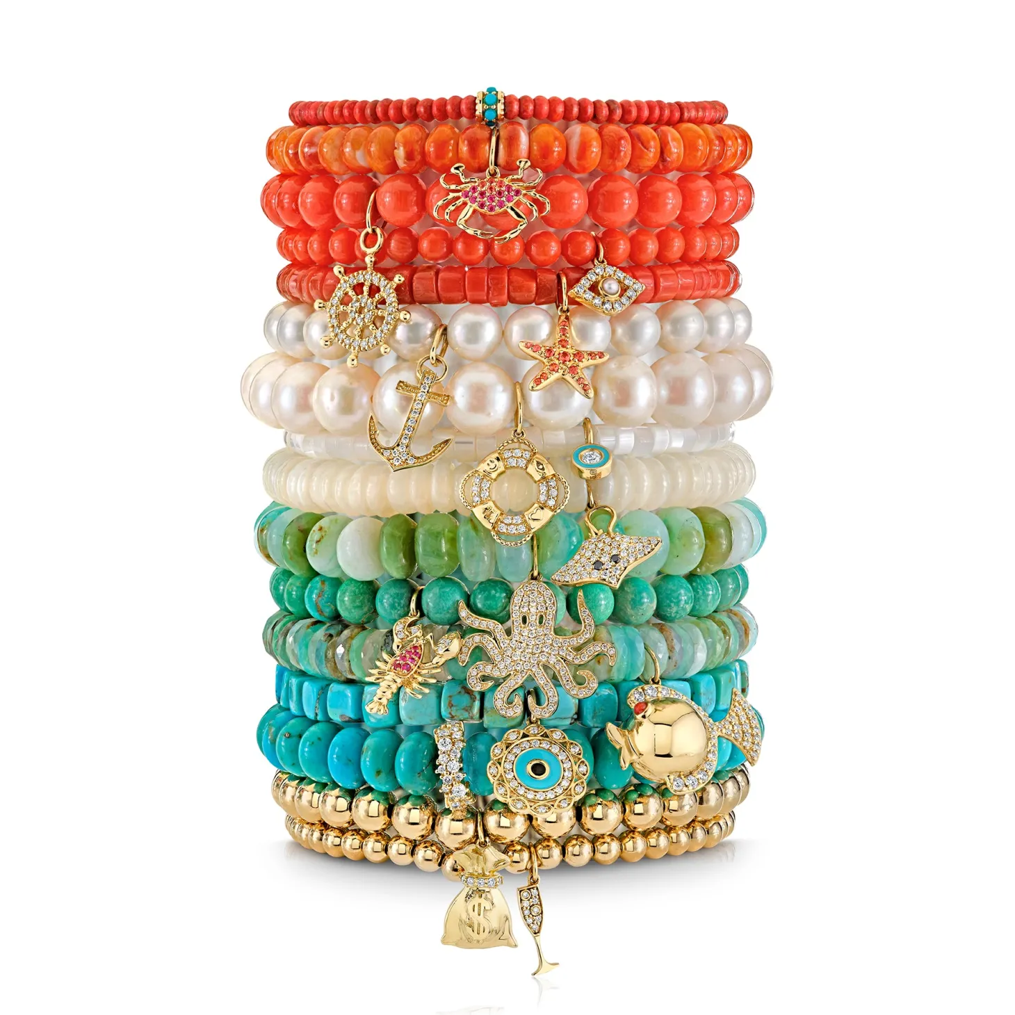 Gold Diamond & Ruby Lobster on Turquoise