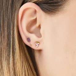Gold Diamond & Ruby Pizza Slice Stud