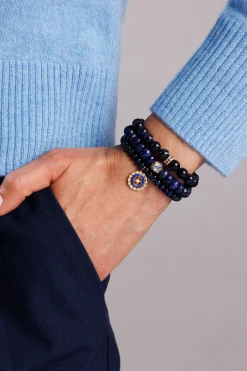 Gold, Diamond & Sapphire 8 mm Cocktail Ball Bead on Sodalite