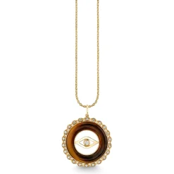 Gold, Diamond & Tiger Eye Evil Eye Stone Pendant