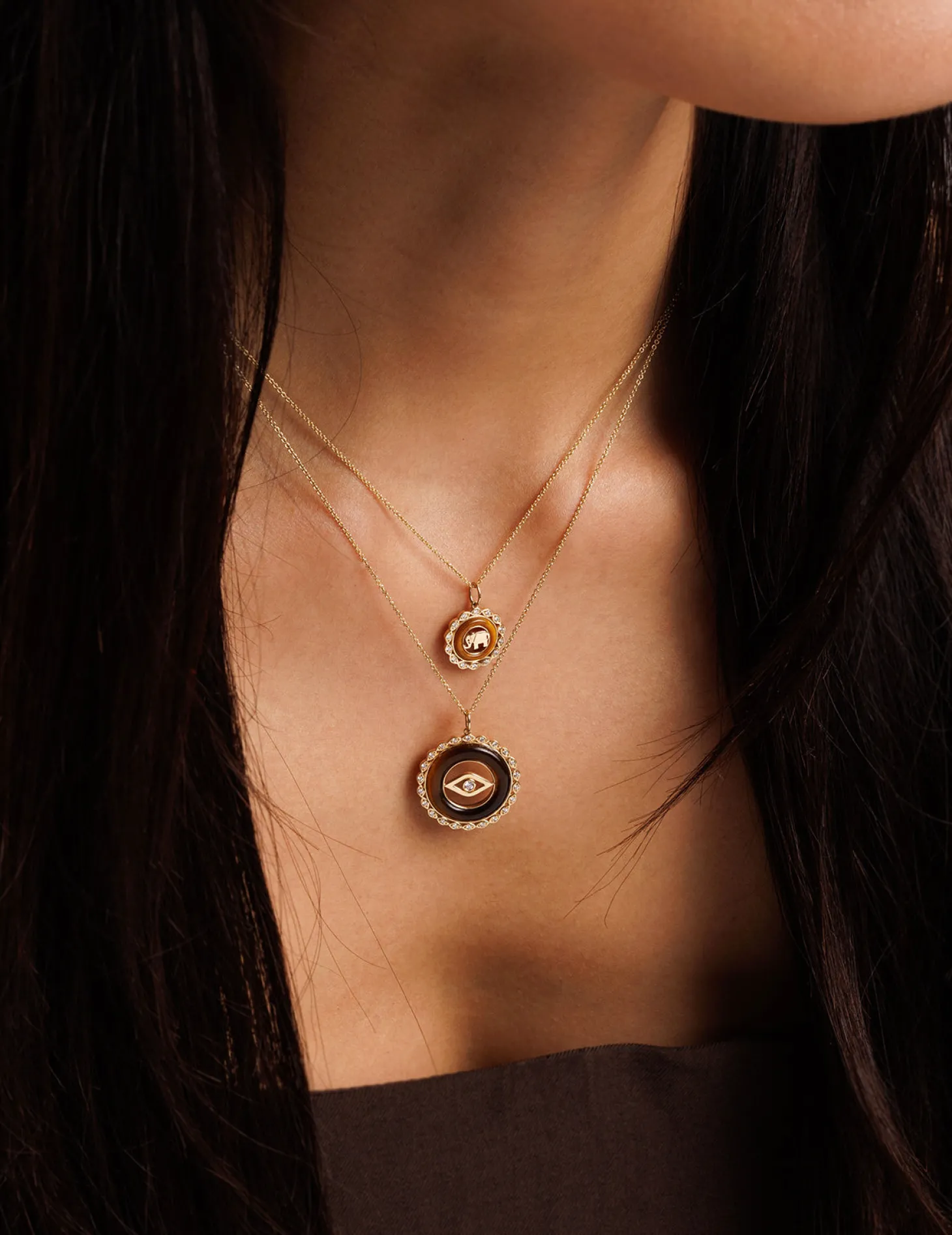 Gold, Diamond & Tiger Eye Evil Eye Stone Pendant