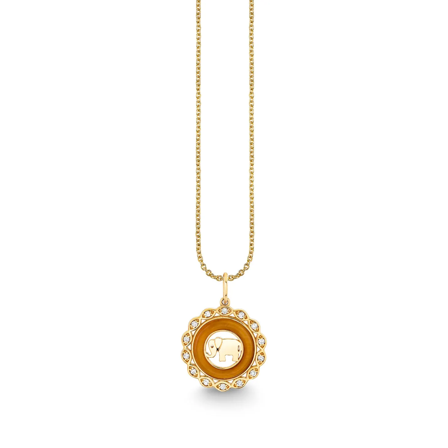 Gold, Diamond & Tiger Eye Small Elephant Stone Pendant