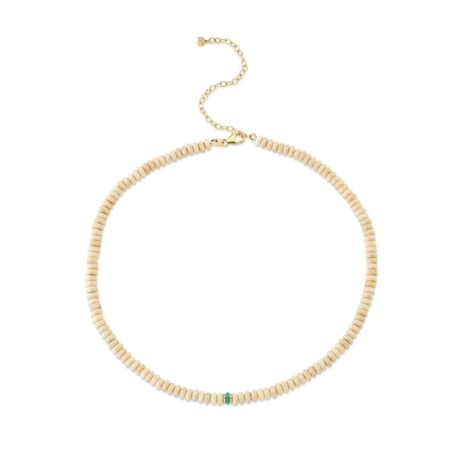 Gold, Diamond & Turquoise Pave Rondelle Cream Jasper Choker