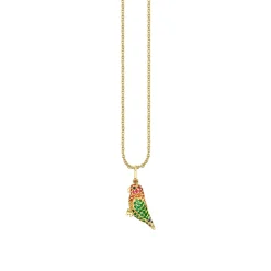 Gold, Diamond, Emerald, Orange Sapphire, Ruby, Sapphire & Yellow Sapphire Parrot Charm