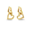 Gold Fluted Double Heart Hoops