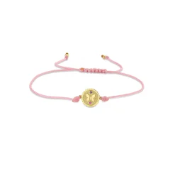 Gold, Pink Sapphire & Amethyst Wicked Glinda Butterfly Tiny Coin on Pink Cord Bracelet