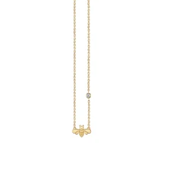 Gold Plated Sterling Silver Bee Necklace with Bezel Set Diamond