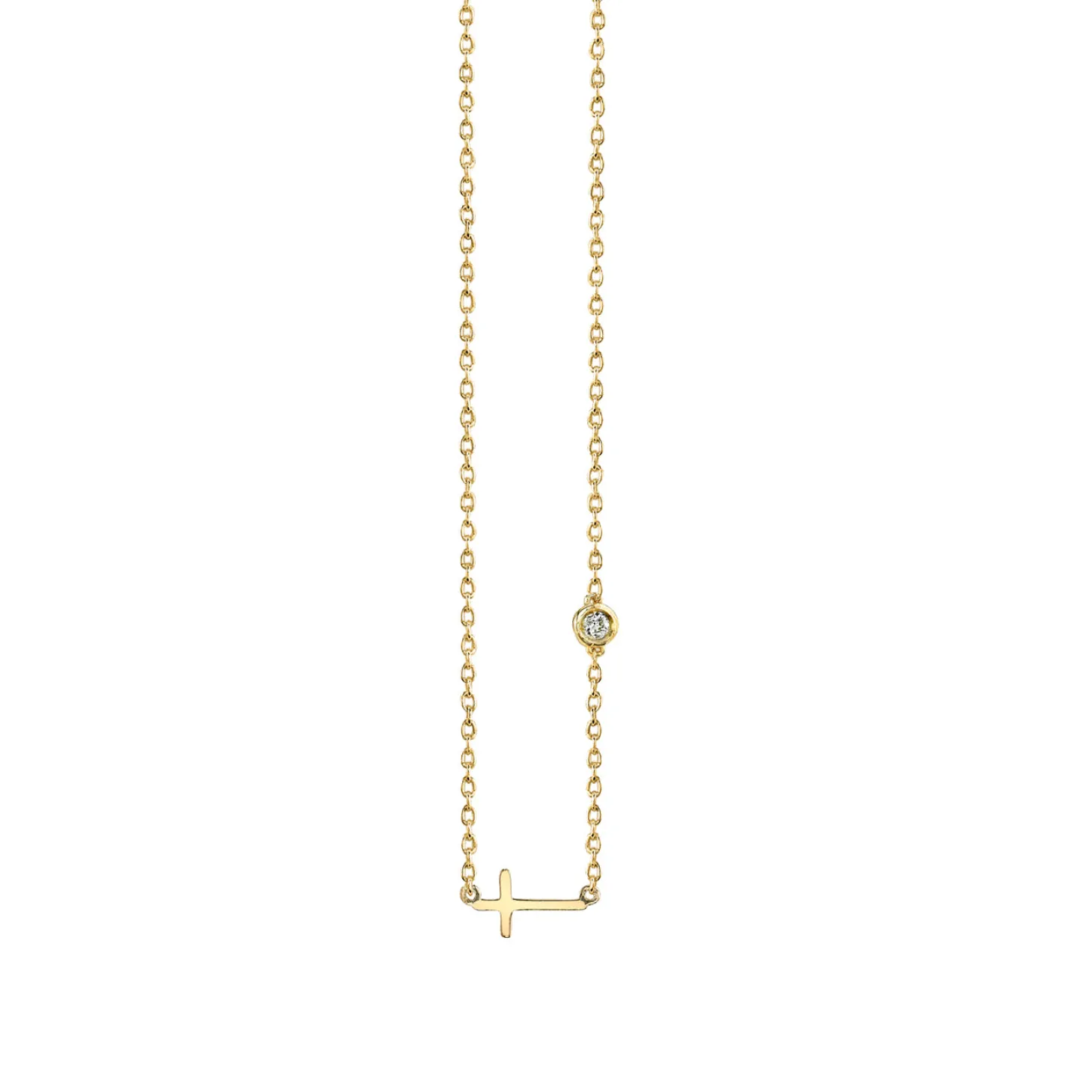 Gold Plated Sterling Silver Cross Necklace with Bezel Set Diamond